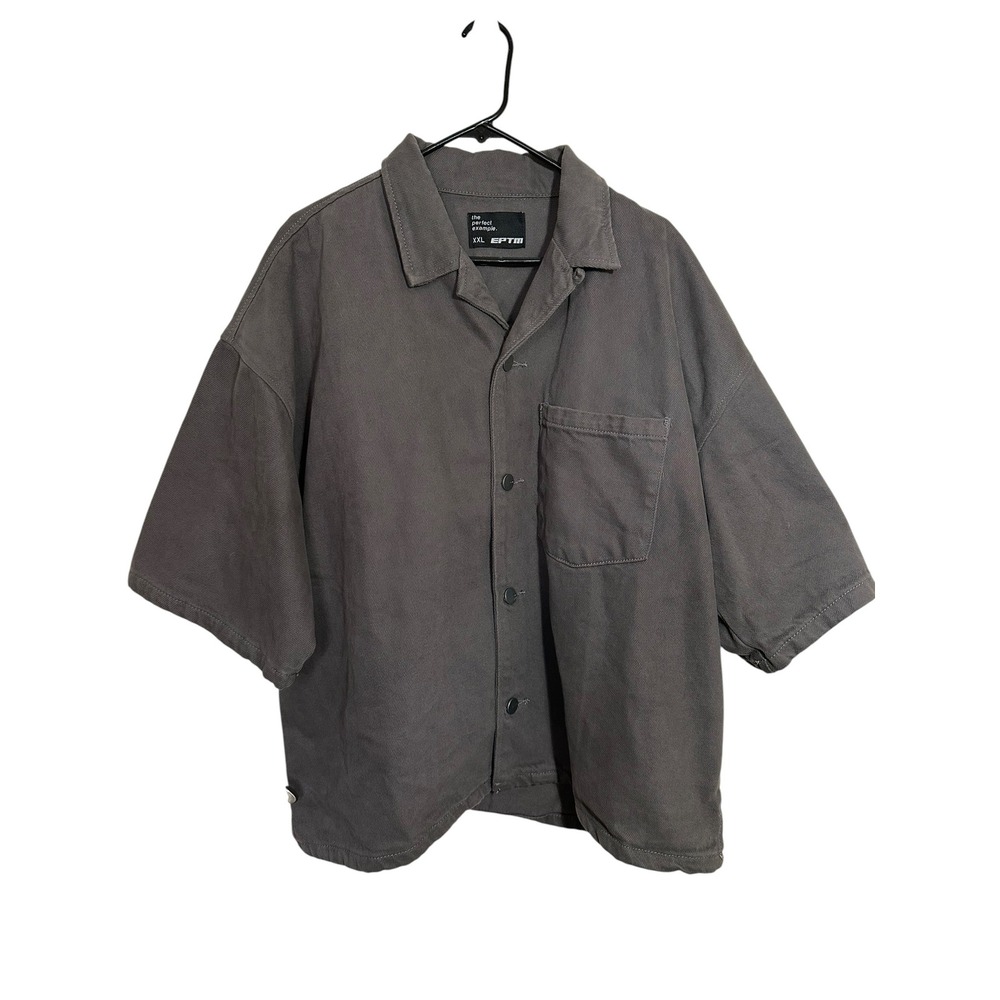 EPTM Mens Charcoal Gray Heavy Cotton Twill Short Sleeve Button Up Shirt XXL